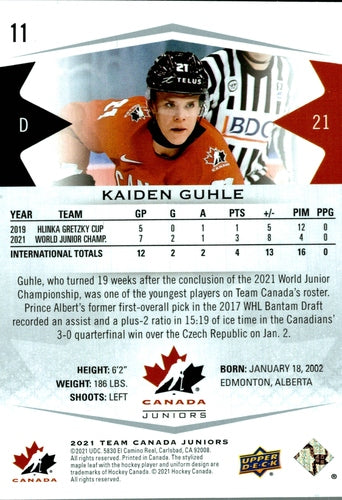 #11 Kaiden Guhle - Canada - 2021-22 Upper Deck Team Canada Juniors Hockey