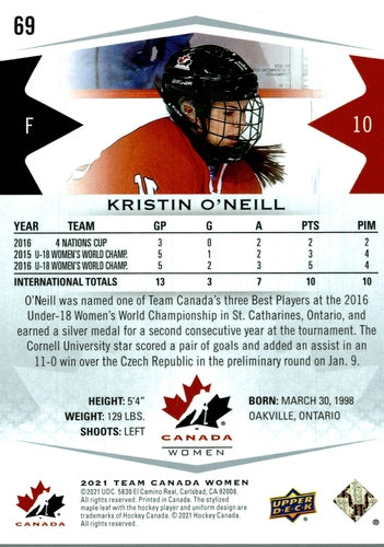 #69 Kristin O'Neill - Canada - 2021-22 Upper Deck Team Canada Juniors Hockey