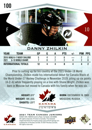 #100 Danny Zhilkin - Canada - 2021-22 Upper Deck Team Canada Juniors Hockey
