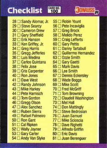 #100 Checklist 28-137 - 1989 Donruss Baseball