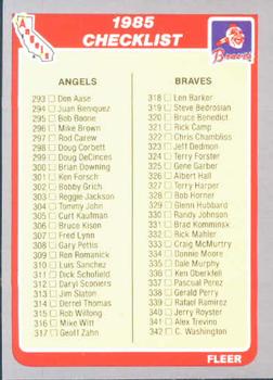 #657 Checklist: Angels / Braves / Astros / Dodgers - California Angels / Atlanta Braves / Houston Astros / Los Angeles Dodgers - 1985 Fleer Baseball