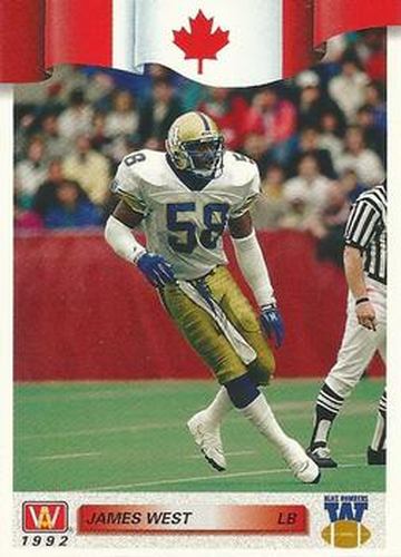 #101 James West - Winnipeg Blue Bombers - 1992 All World CFL Football