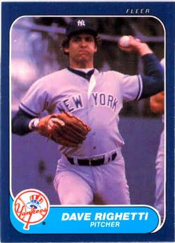 #116 Dave Righetti - New York Yankees - 1986 Fleer Baseball