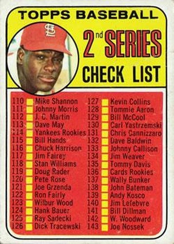#107a 2nd Series Check List 110-218 Bob Gibson - St. Louis Cardinals - 1969 Topps Baseball