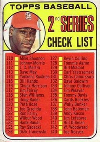 #107b 2nd Series Check List 110-218 Bob Gibson - St. Louis Cardinals - 1969 Topps Baseball