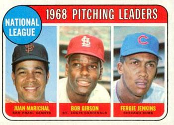 #10 National League 1968 Pitching Leaders Juan Marichal / Bob Gibson / Fergie Jenkins - San Francisco Giants / St. Louis Cardinals / Chicago Cubs - 1969 Topps Baseball