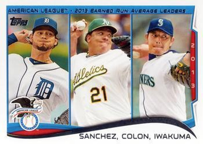 #117 AL 2013 ERA Leaders Anibal Sanchez / Bartolo Colon / Hisashi Iwakuma - Detroit Tigers / Oakland Athletics / Seattle Mariners - 2014 Topps Baseball