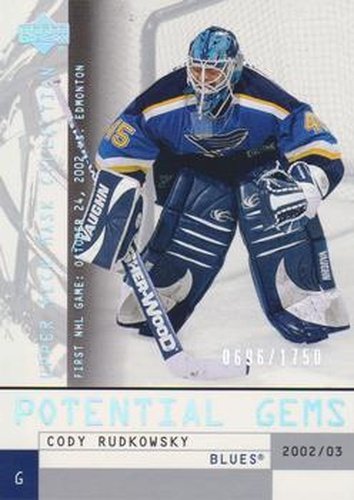 #117 Cody Rudkowsky - St. Louis Blues - 2002-03 Upper Deck Mask Collection Hockey