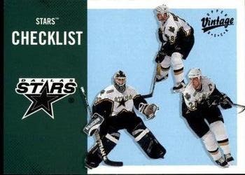 #123 Stars Checklist - Dallas Stars - 2000-01 Upper Deck Vintage Hockey