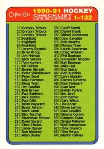#132 Checklist 1-132 - 1990-91 O-Pee-Chee Hockey
