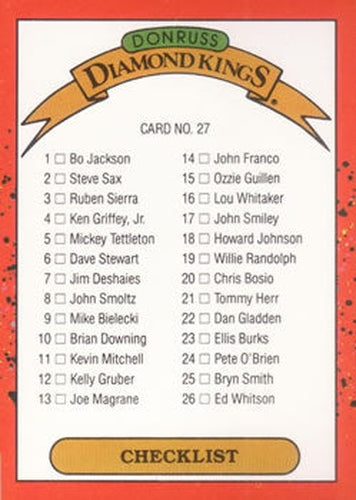 #27 Diamond Kings Checklist - 1990 Donruss Baseball