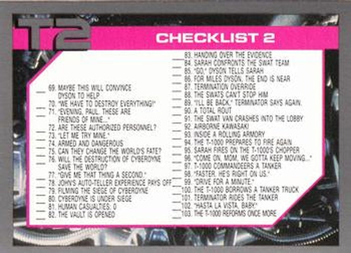 #140 Checklist 2 - 1991 Impel Terminator 2