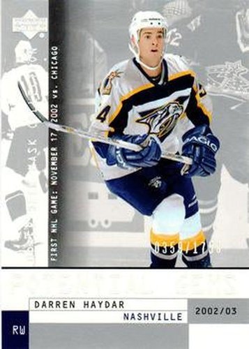 #140 Darren Haydar - Nashville Predators - 2002-03 Upper Deck Mask Collection Hockey
