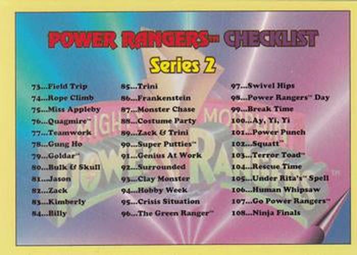 #144 Checklist Series 2: 73-144 CL - 1994 Collect-A-Card Power Rangers