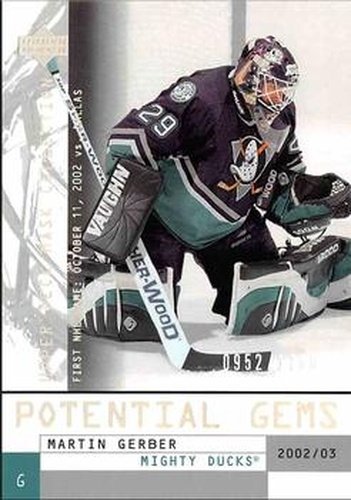 #151 Martin Gerber - Anaheim Mighty Ducks - 2002-03 Upper Deck Mask Collection Hockey