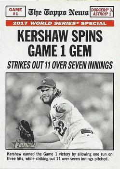 #162 Kershaw Spins Game 1 Gem Clayton Kershaw - Los Angeles Dodgers - 2018 Topps Heritage Baseball