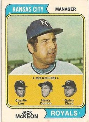 #166 Royals Field Leaders Jack McKeon / Charlie Lau / Galen Cisco / Harry Dunlop - Kansas City Royals - 1974 Topps Baseball
