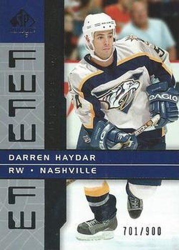 #175 Darren Haydar - Nashville Predators - 2002-03 SP Authentic Hockey