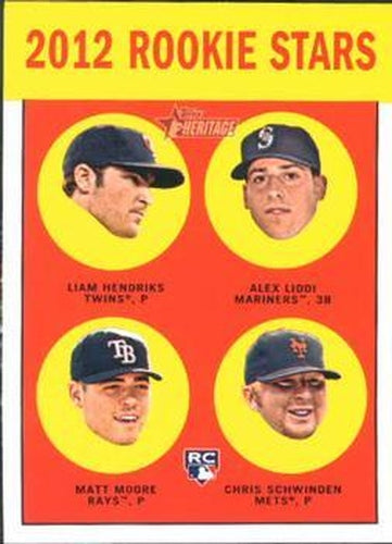 #191 Liam Hendriks / Alex Liddi / Matt Moore / Chris Schwinden - Minnesota Twins / Seattle Mariners / Tampa Bay Rays / New York Mets - 2012 Topps Heritage Baseball