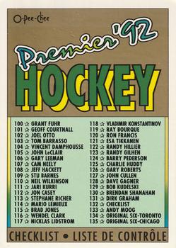 #198 Checklist 100-198 - 1991-92 O-Pee-Chee Premier Hockey