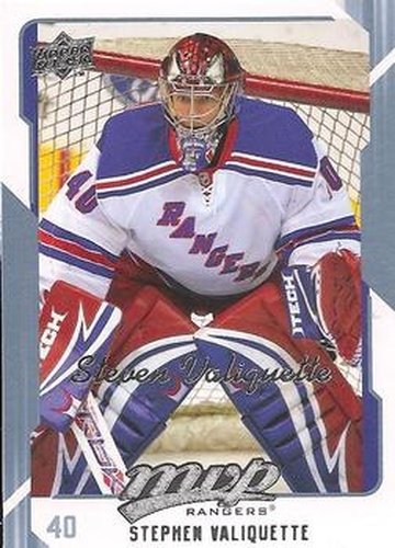 #198 Steve Valiquette - New York Rangers - 2008-09 Upper Deck MVP Hockey