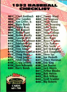 #898 Checklist: 601-700 - 1992 Stadium Club Baseball