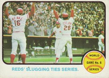 #208 World Series Game No. 6 - Reds' Slugging Ties Series - Cincinnati Reds / Oakland Athletics - 1973 Topps Baseball