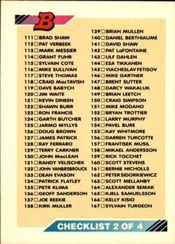 #221 Checklist 2 - 1992-93 Bowman Hockey