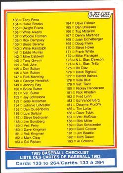 #249 Checklist: 133-264 - - 1983 O-Pee-Chee Baseball