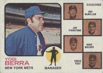 #257b Mets Field Leaders Yogi Berra / Roy McMillan / Joe Pignatano / Rube Walker / Eddie Yost - New York Mets - 1973 Topps Baseball