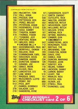 #262 Checklist 2 of 6 - Chicago White Sox / Chicago Cubs / Cincinnati Reds / Cleveland Indians / Detroit Tigers / Houston Astros - 1990 O-Pee-Chee Baseball