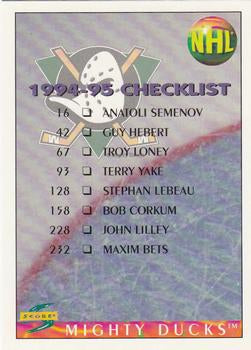 #263 Checklist - Anaheim Mighty Ducks / Boston Bruins - 1994-95 Score Hockey