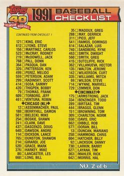 #263 Checklist 2 of 6 - Chicago White Sox / Chicago Cubs / Cincinnati Reds / Cleveland Indians / Detroit Tigers - 1991 O-Pee-Chee Baseball