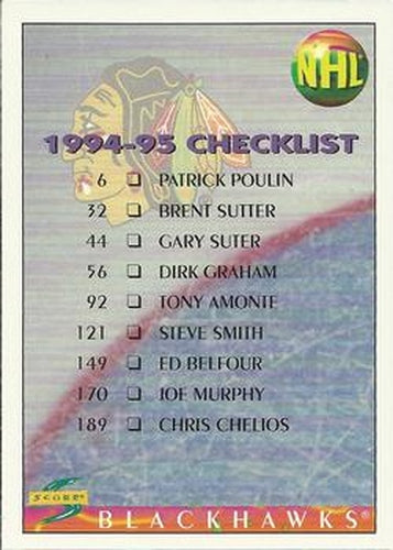 #265 Checklist - Chicago Blackhawks /Dallas Stars - 1994-95 Score Hockey