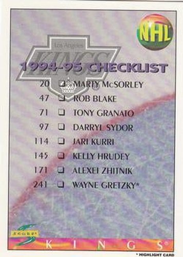 #268 Checklist - Los Angeles Kings / Montreal Canadiens - 1994-95 Score Hockey