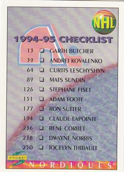 #272 Checklist - Quebec Nordiques / St. Louis Blues - 1994-95 Score Hockey