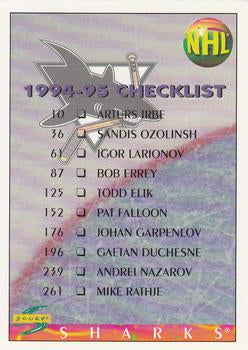 #273 Checklist - San Jose Sharks / Tampa Bay Lightning - 1994-95 Score Hockey