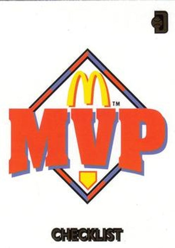 #NNO Checklist Card - 1992 Donruss McDonald's MVP Baseball