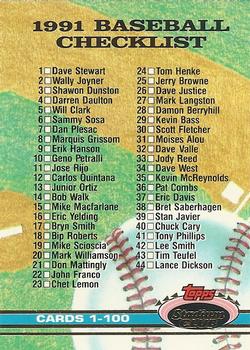 #298 Checklist: 1-100 - 1991 Stadium Club Baseball