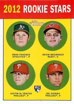 #29a Brad Peacock / Devin Mesoraco / Justin De Fratus / Joe Savery - Oakland Athletics / Cincinnati Reds / Philadelphia Phillies - 2012 Topps Heritage Baseball