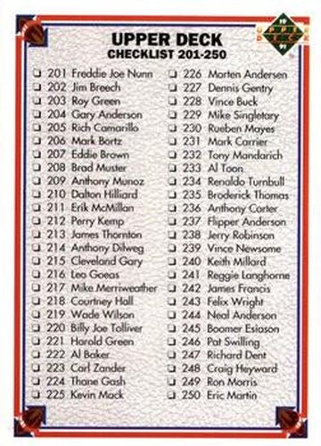 #300 Checklist 201-300 - 1991 Upper Deck Football