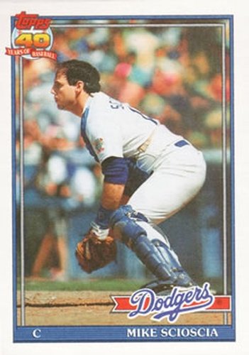 #305 Mike Scioscia - Los Angeles Dodgers - 1991 Topps Baseball