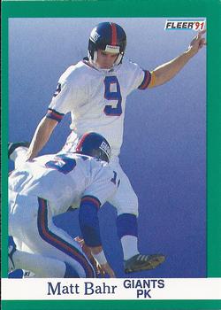 #306 Matt Bahr - New York Giants - 1991 Fleer Football