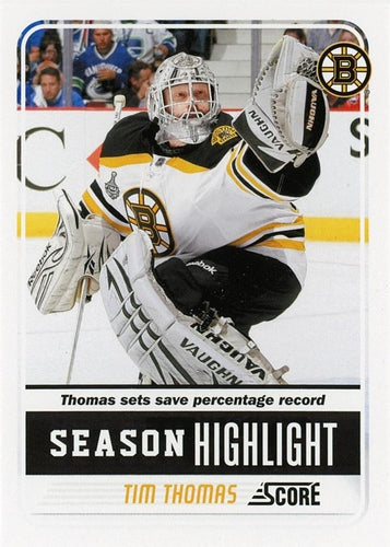 #30 Tim Thomas - Boston Bruins - 2011-12 Score Hockey