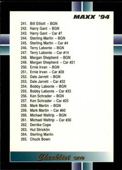 #319 Checklist Card 1 - 1994 Maxx Racing