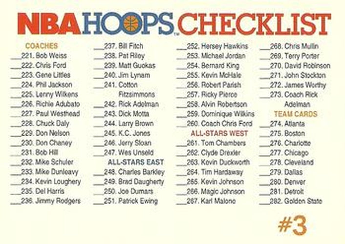 #329 Checklist #2 - 1991-92 Hoops Basketball