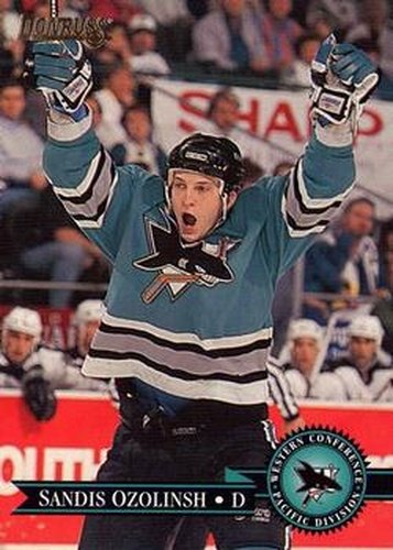 #34 Sandis Ozolinsh - San Jose Sharks - 1995-96 Donruss Hockey