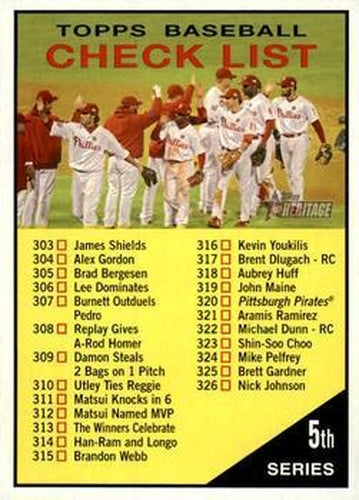 #361 Checklist: 303-374 - Philadelphia Phillies - 2010 Topps Heritage Baseball