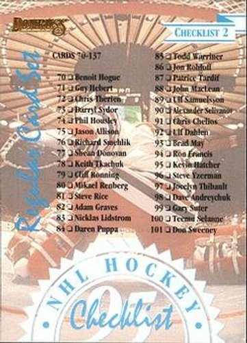 #NNO Checklist 2 - 1995-96 Donruss Hockey