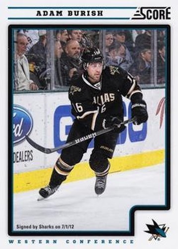 #396 Adam Burish - San Jose Sharks - 2012-13 Score Hockey